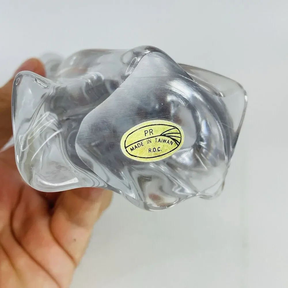 Pair Vtg Heavy Clear Glass Angel Figurine 7.5